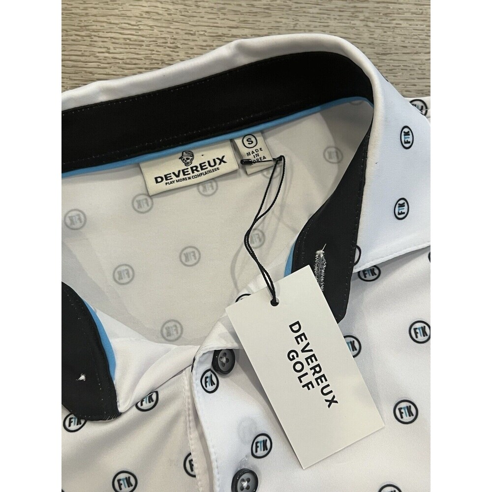 Devereux Golf Polo Mens Small Shirt White All Over Pattern Polo - Picture 3 of 7